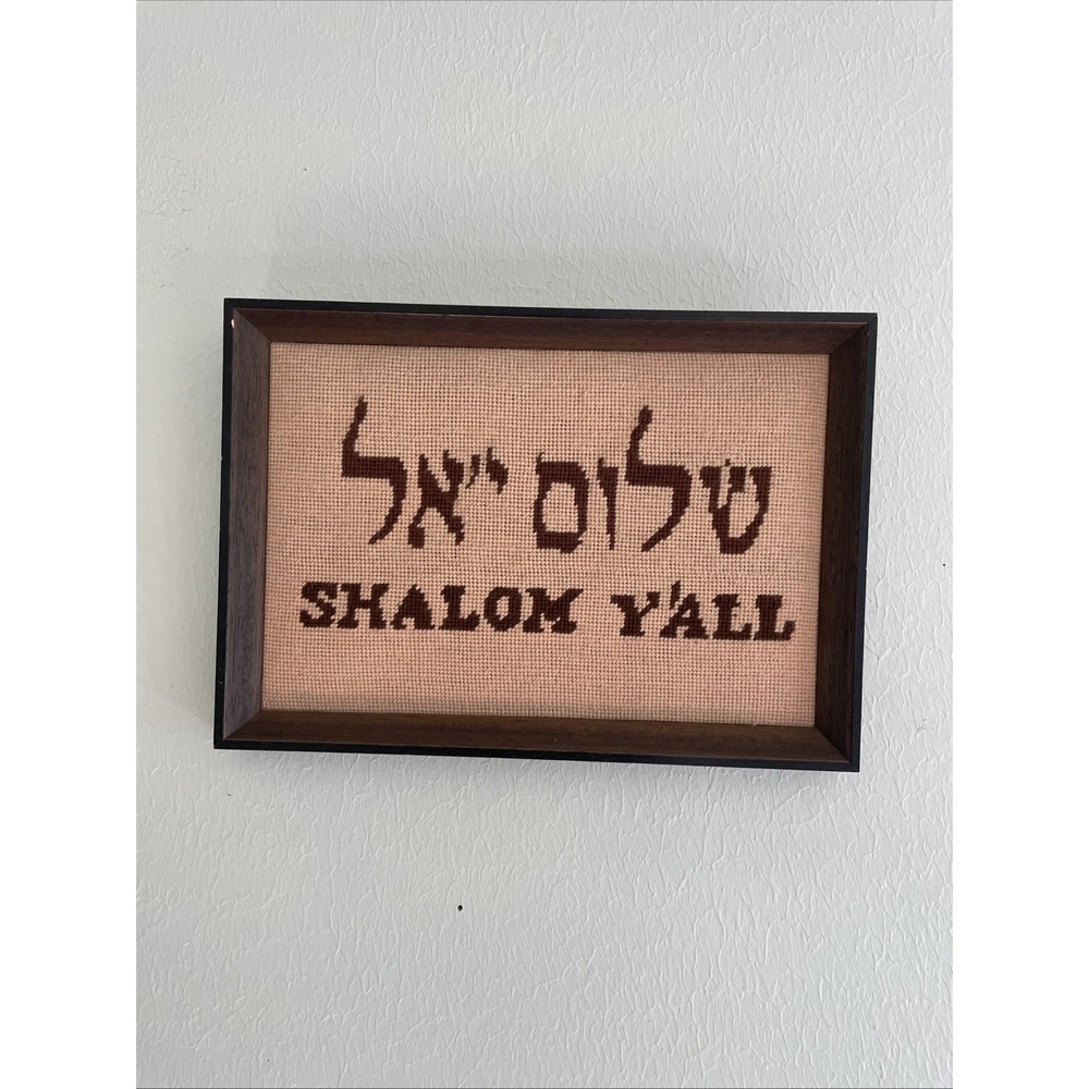 Vintage Cross Stitch "Shalom Y'all" Framed Jewish Wall Art Funny Gift New Home